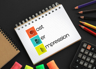 Poster - cpi - cost per impression acronym on notepad, business concept background