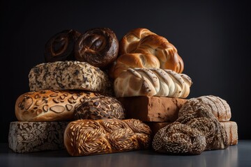 Poster - stack of artisan breads, each slice with unique design and shape, created with generative ai