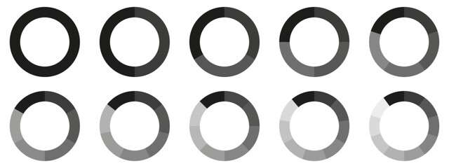 Fototapete - Circles divided diagram 3, 10, 7, graph icon pie shape section chart. Segment circle round vector 6, 9 devide infographic.