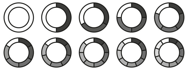 Fototapete - Circles divided diagram 3, 10, 7, graph icon pie shape section chart. Segment circle round vector 6, 9 devide infographic.