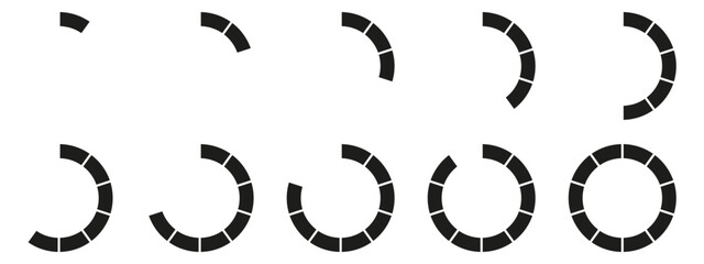 Fototapete - Circles divided diagram 3, 10, 7, graph icon pie shape section chart. Segment circle round vector 6, 9 devide infographic.