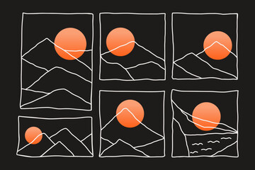 Wall Mural - abstract mountain landscapes. minimal natural rock peak with sun moon silhouette, outdoor background