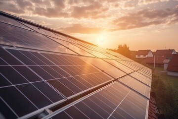 Poster - solar panels on the roof of eco-friendly house, generating clean energy, created with generative ai