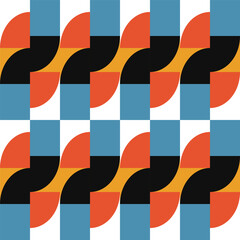 Aufkleber - Geometric abstract vector seamless pattern with circles, rectangles and squares in retro Bauhaus style. Pastel colored simple shapes graphic background.