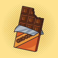 Poster - bitten chocolate bar pop art retro vector illustration. Comic book style imitation.