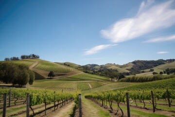 Canvas Print - vineyard with rolling hills and blue skies, ideal for photo shoot, created with generative ai