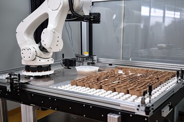 Canvas Print - packaging and sorting robot, packaging items with precision accuracy, created with generative ai