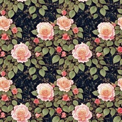  Seamless floral pattern with Rose flowers, tileable, Generative AI