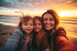 Selfie mother and children, single parent family, diversity, generative AI