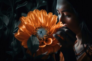 Wall Mural - creative freelancer using light and lens to create stunning photo of a blooming flower, created with generative ai