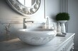 round white washbasin with silver faucet in sleek and modern bathroom, created with generative ai