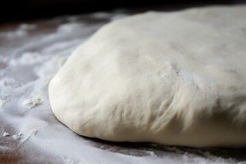 Canvas Print - close-up of freshly made pizza dough, ready for toppings, created with generative ai