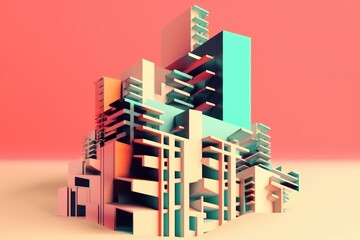 Sticker - 3d geometric illustration of abstract yet recognizable building or structure, created with generative ai