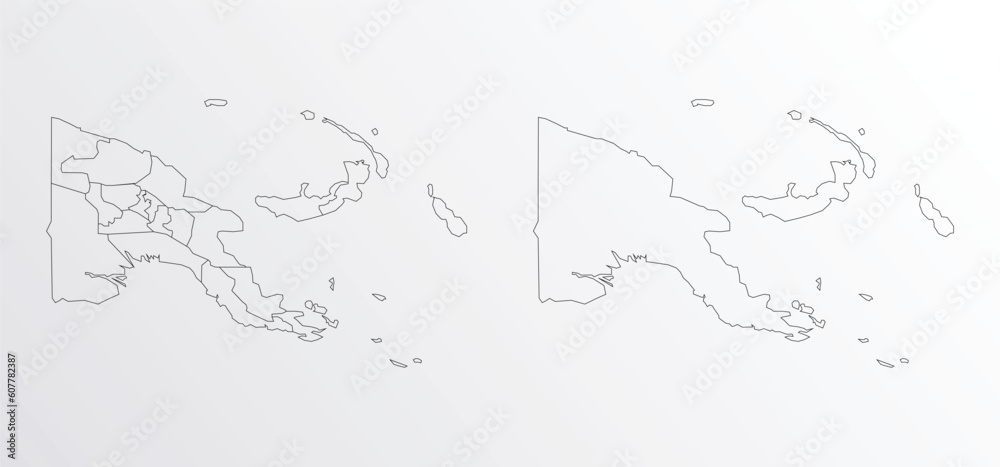 Black Outline vector Map of Papua New Guinea with regions on white ...