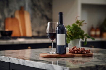 Indulge in Red Wine Serenity in a White Kitchen. Generative AI