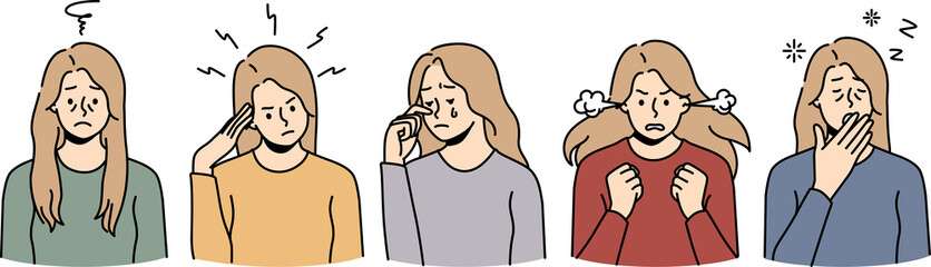 set of women suffer from stress symptoms