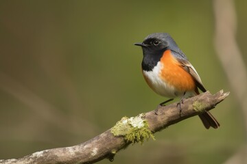 Wall Mural - male redstart perched on branch, with wings spread, created with generative ai