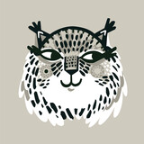 Fototapeta  - Cute lynx portrait with decorative abstract elements in monochrome