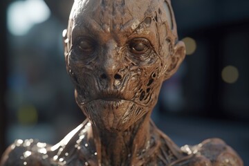 Canvas Print - close-up of alien athlete's face, with skin textures and features in full view, created with generative ai