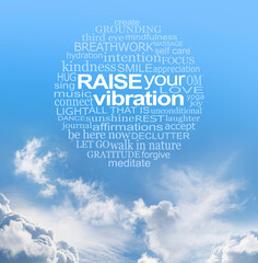 spiritual words to inspire you and raise your vibration wall art - blue sky with fluffy clouds and a