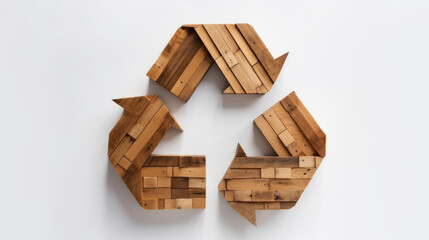 Wood recycling sign on white background created with generative AI technology