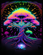 tree of life psychedelic black light poster neon Generative AI