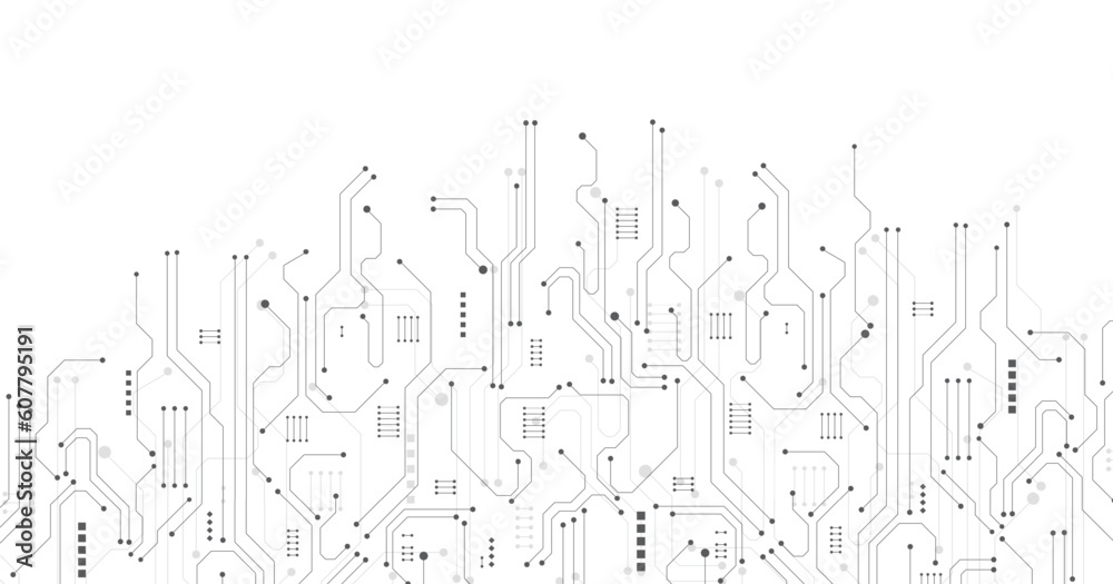 Black circuit diagram on white background. High-tech circuit board connection system.Vector abstract technology on white background.