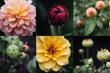 Wall Mural - collage featuring close-up of garden blooms and greenery, created with generative ai