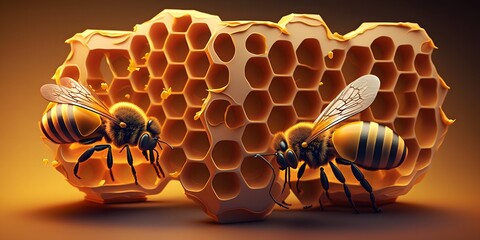 Bees work on honey cells