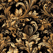 Floral seamless pattern, baroque style, black and gold, golden pattern generate ai