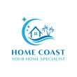 Real estate home logo with coast concept vector template 