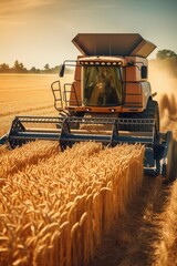 Wall Mural - Harvester working in a wheat field. Generative AI