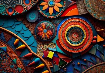 Poster - Generative AI of abstract geometric background with a lot of colorful shapes