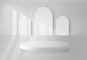 Poster - Abstract white empty room interior booth scene with light and shadow,3D rendering