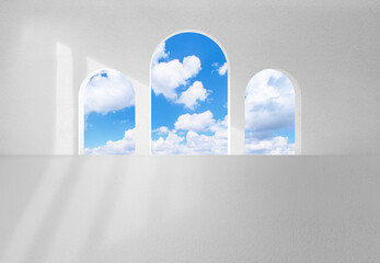 Poster - Abstract white empty room interior booth scene with light and shadow,3D rendering