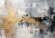 Leinwandbild Motiv Abstract painting in black and silver with gold accents, modern decoration, generative ai