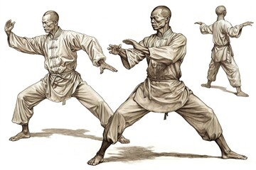 Poster - tai chi master drawing isolated on white background. Generated by AI.