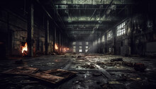 Abandoned Ruined Industrial Building Room Inside Interior
