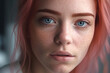 © ADDICTIVE STOCK - Generative AI illustration showing closeup of crop young female with bright eyes and freckled skin looking at camera against blurred background