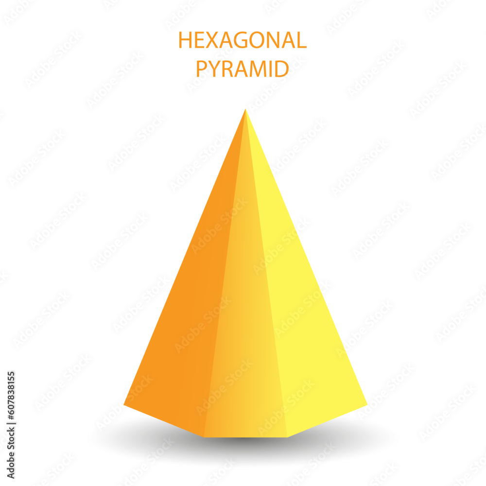 Vector hexagonal pyramid with gradients and shadow for game, icon, package design, logo, mobile, ui, web, education. 3d hexagon on a white background. Geometric figures for your design.
