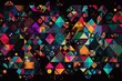a colorful tessellation of triangles, circles, and squares on a black background, created with generative ai