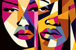 © ADDICTIVE STOCK - Generative AI illustration of abstract portrait of crop female faces looking at camera with beautiful artwork designed with different shades of colors