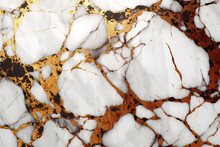 Generative AI Illustration Of White Marble Texture Background With Cracked Gold Details