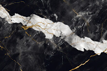 Generative AI Illustration Of Black And White Marble Texture Background With Cracked Gold Details