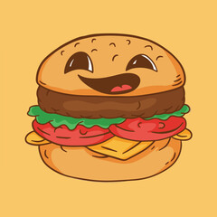 Vector retro mascot cartoon Delicious Burger character good for t shirt design,poster, flayer design, sticker or etc