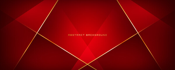 Wall Mural - 3D red luxury abstract background overlap layer on dark space with golden polygonal lines decoration. Modern graphic design element cutout style concept for banner, flyer, card, or brochure cover