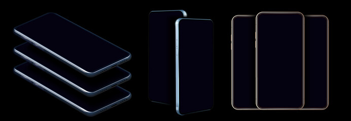 Aufkleber - Realistic set of smartphone layouts. Devices mockups for presentation. Mobile phone form. A cell phone with different screens. Smartphone layout template in a realistic design. Vector illustration