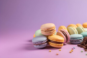 Wall Mural - Colorful macaroons on a violet background, Generative AI 1
