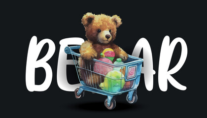 Poster - A teddy bear rides in a shopping cart. Generative AI