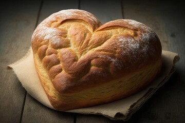 Poster - heart-shaped bread loaf with warm and fluffy center, created with generative ai